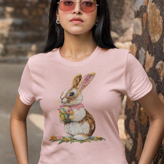 Cute Embroidered look Easter Bunny T-Shirt (Creator Uploaded)