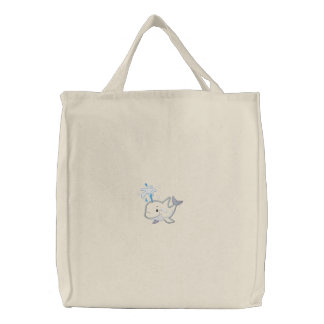 Cute Embroidered Purple Happy Whale Tote Bag