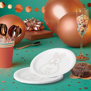 Cute Embroidery Style Bunny Rabbit Paper Plates