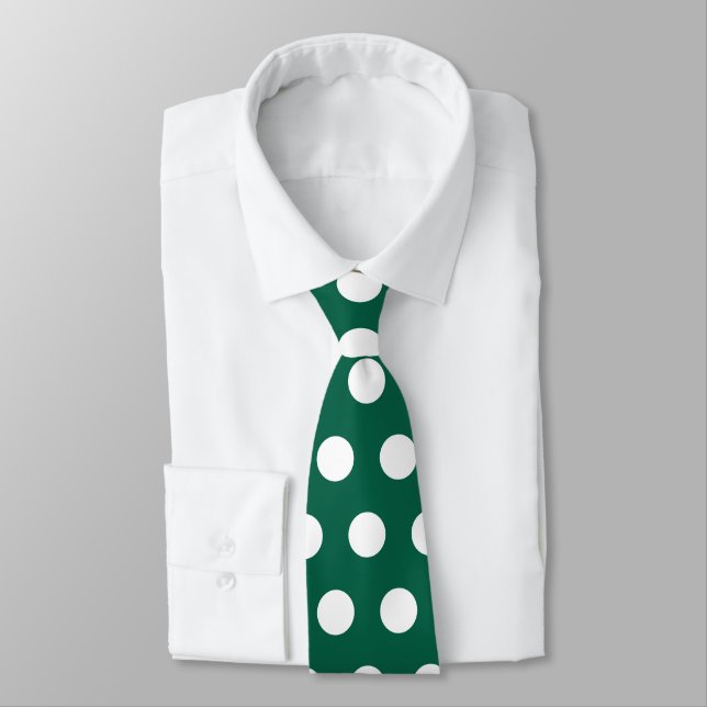 Cute emerald green and white large polka dots neck tie (Tied)
