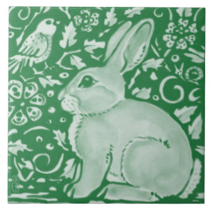 Cute Emerald Green Rabbit Bunny Floral Garden Cera Ceramic Tile