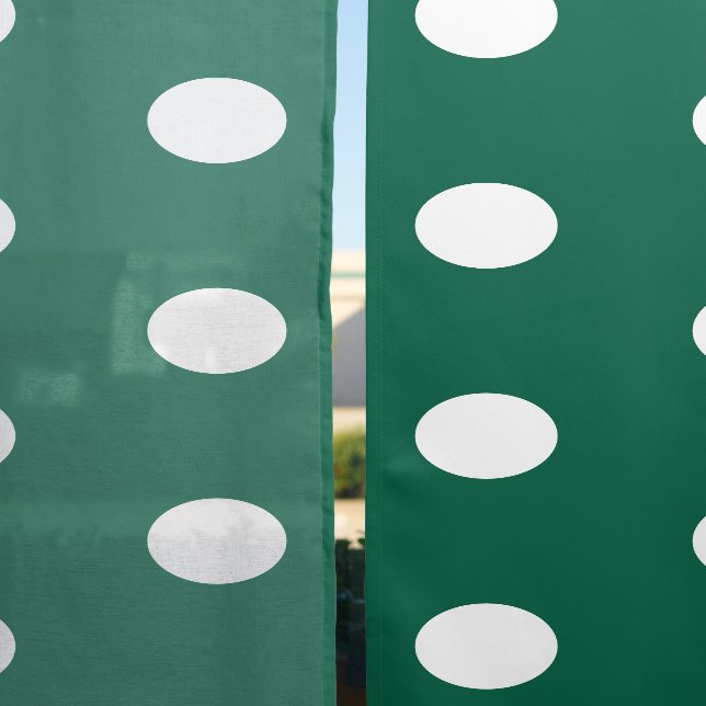 Cute emerald green, white large polka dot pattern sheer curtains (Sheer vs. Blackout)