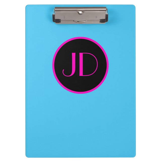 Cute Emo Blue Monogram With Pink Text Clipboard (Front)