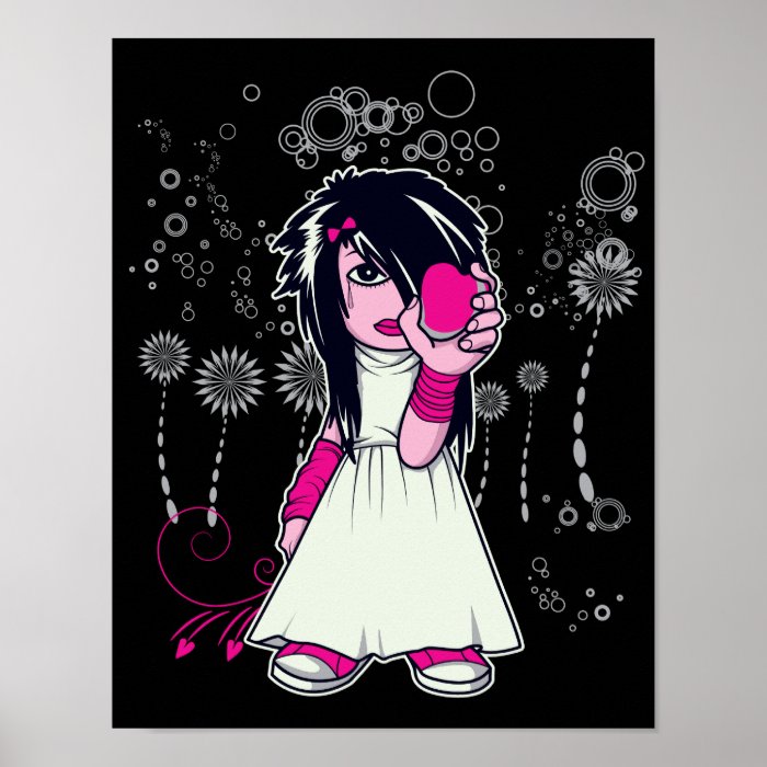cute emo girl holding heart vector art poster