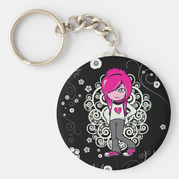 cute emo girl swirls vector illustration key chain