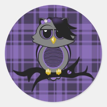 Cute Emo Owl And Plaid Pattern Stickers by EmptyCanvas at Zazzle
