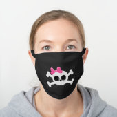 Cute Emo Skull with Pink Ribbon Black Cotton Face Mask (Worn)