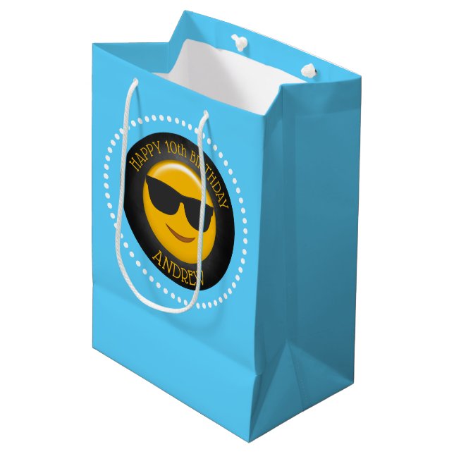Cute Emoji Birthday Party Personalized Medium Gift Bag (Front Angled)