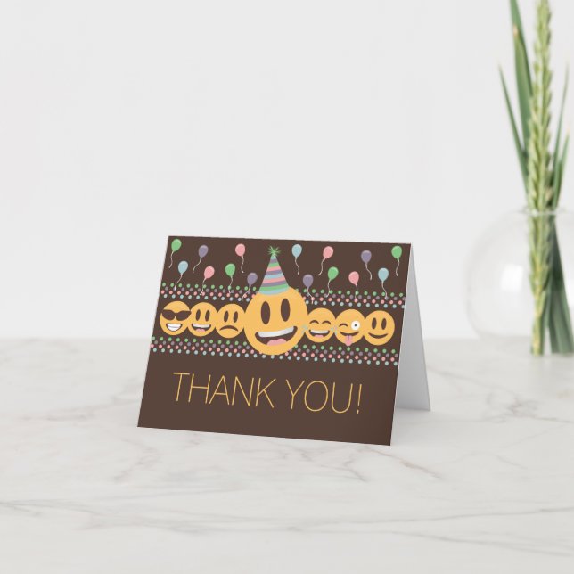 Cute Emoji Birthday Party Thank You Card (Front)