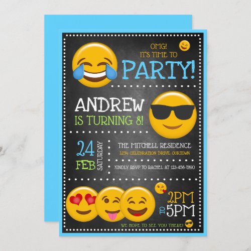 Cute Emoji Boys Birthday Party Invitations
