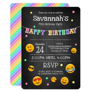 Cute Emoji Chalkboard Birthday Party Invitation