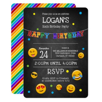 Cute Emoji Chalkboard Birthday Party Invitation