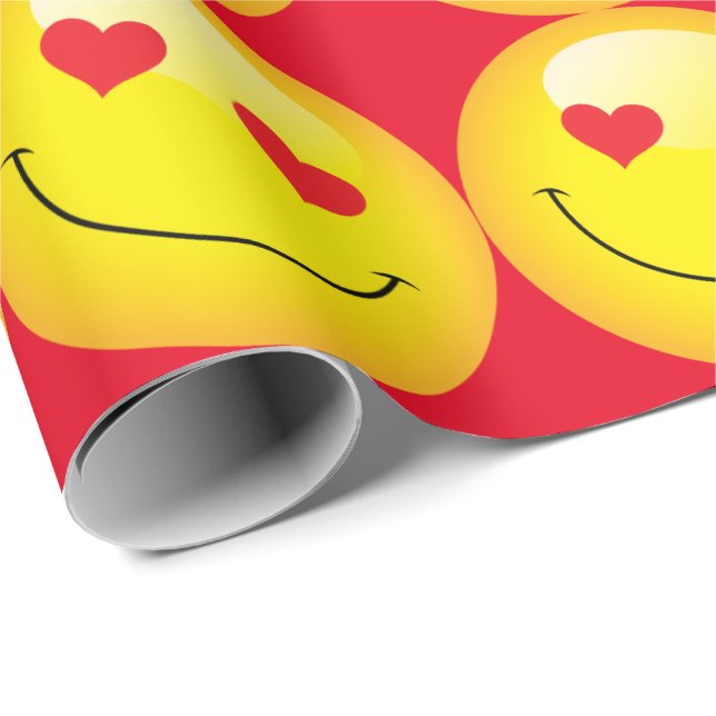 Cute Emoji Emoticon Love Heart Eyes Girls Wrapping Paper (Roll Corner)