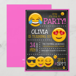 Cute Emoji Girl's Birthday Party Invitations