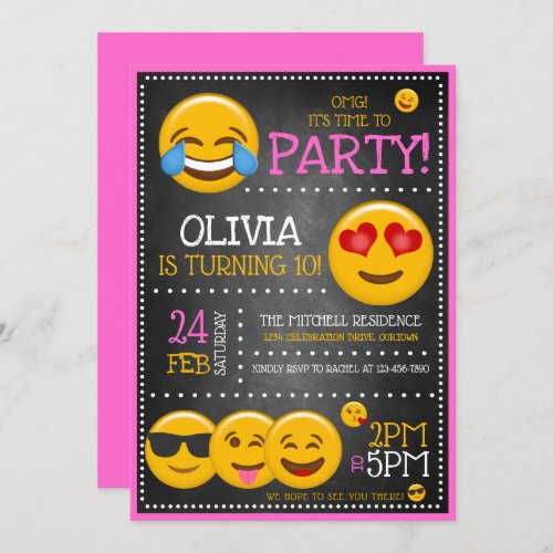 Cute Emoji Girls Birthday Party Invitations
