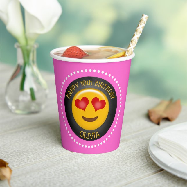 Cute Emoji Girl's Birthday Party Paper Cups (Insitu)