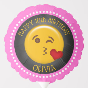 Cute Emoji Girl's Personalized Birthday Balloon