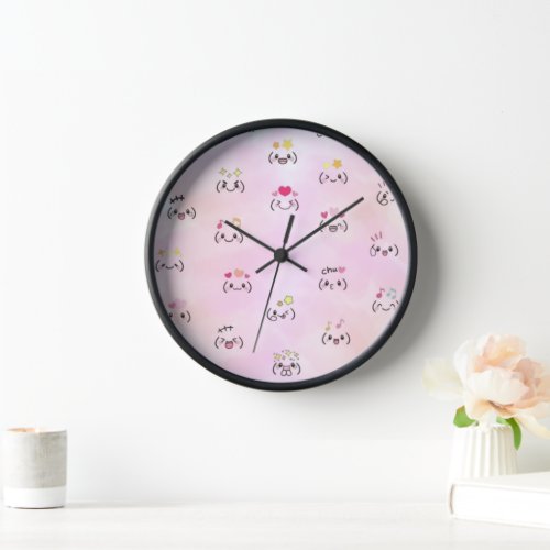 Cute Emoji Illustration with Watercolor Background Clock