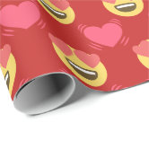 cute sweet emoji love hearts kiss lips pattern wrapping paper