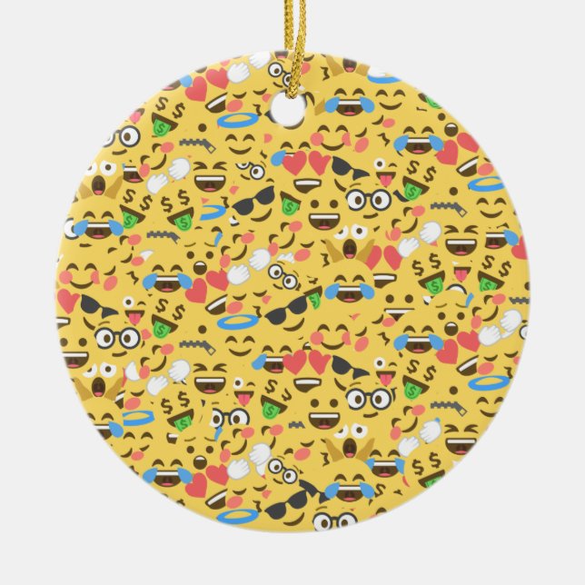 cute emoji love hears kiss smile laugh pattern ceramic ornament (Front)