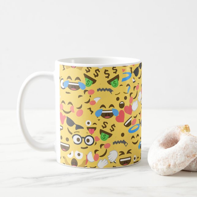 cute emoji love hears kiss smile laugh pattern coffee mug (With Donut)