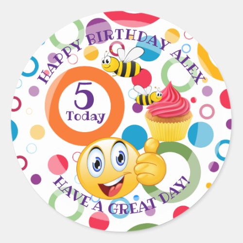 Cute emoji personalized Kids age Birthday Classic Round Sticker