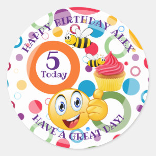 Cute emoji personalized Kids' age Birthday Classic Round Sticker