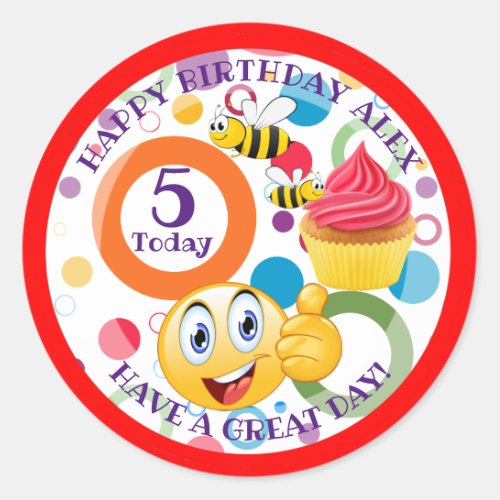 Cute emoji personalized Kids age Birthday Classic Round Sticker