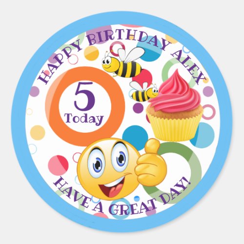Cute emoji personalized Kids age Birthday Classic Round Sticker