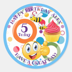 Cute emoji personalized Kids' age Birthday Classic Round Sticker