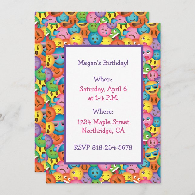 Cute Emoji Print Invitation (Front/Back)