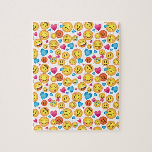 Cute Emoji Print on White Puzzle (Vertical)