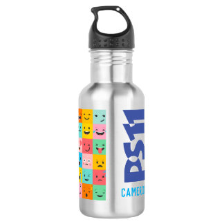 Cute Emoji School Logo Personalized Name Kid's Stainless Steel Water Bottle