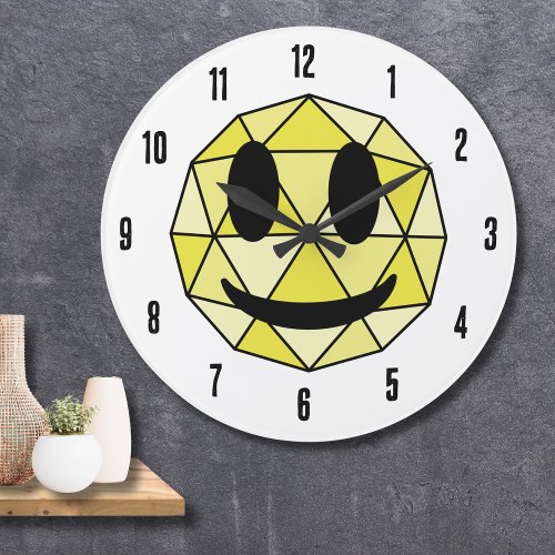 Cute Emoticon Geometric Emoji Yellow Happy Face Large Clock