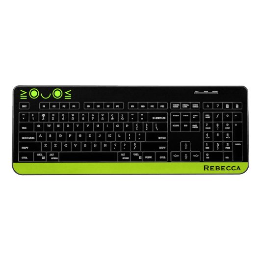 Cute Emoticon with Lime Green Trim and Name Wireless Keyboard (Front)