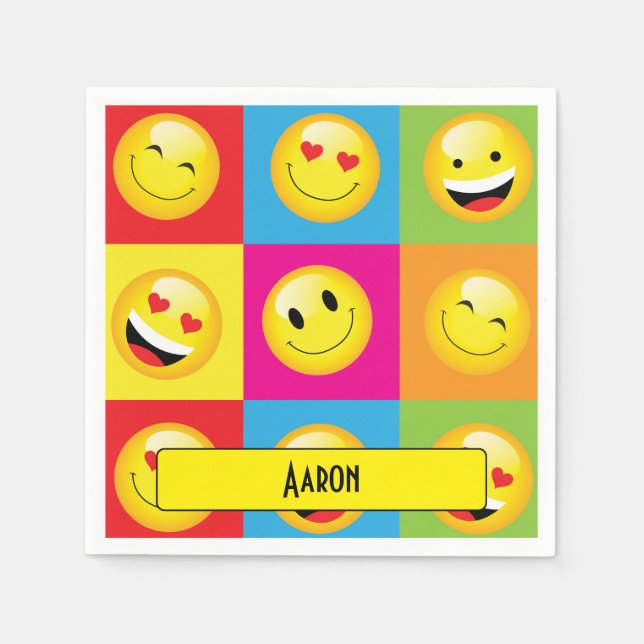 Cute Emoticon Yellow Faces Emoji Party Napkins (Front)