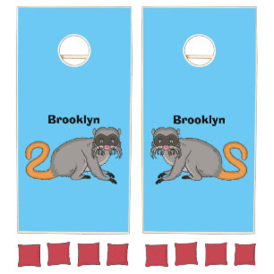 Cute Emperor Tamarin illustration cartoon Cornhole Set