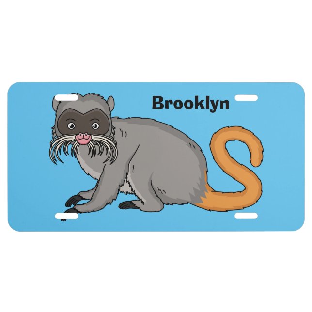 Cute Emperor Tamarin illustration cartoon License Plate (Front)