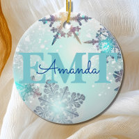 Cute EMT Ice Blue Snowflake Personalized Name 