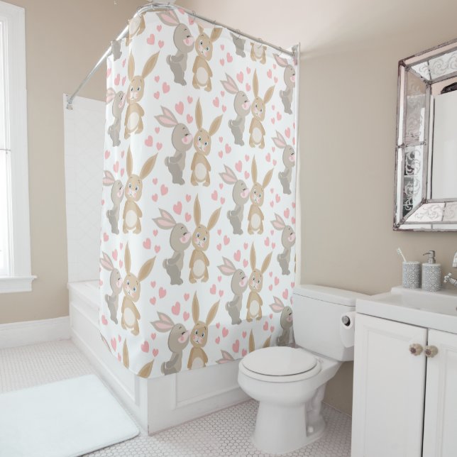 Cute Enamored Bunnies  Shower Curtain (In Situ)