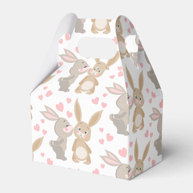 Cute Enamored Rabbits  Favor Boxes (Front Side)