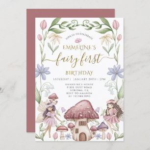 Cute Enchanted Fairy Girl 1st Birthday Party Invitation