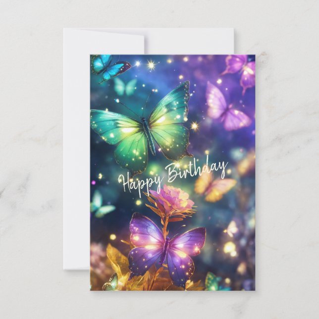Cute Enchanted Magical Butterflies on Dark Purple Invitation (Front)
