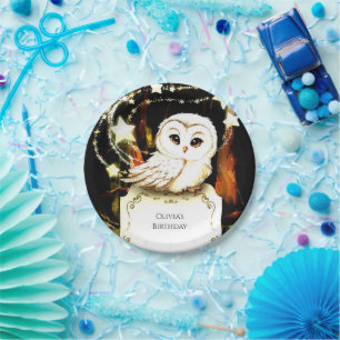 Cute Enchanted Owl Birthday Paper Plates