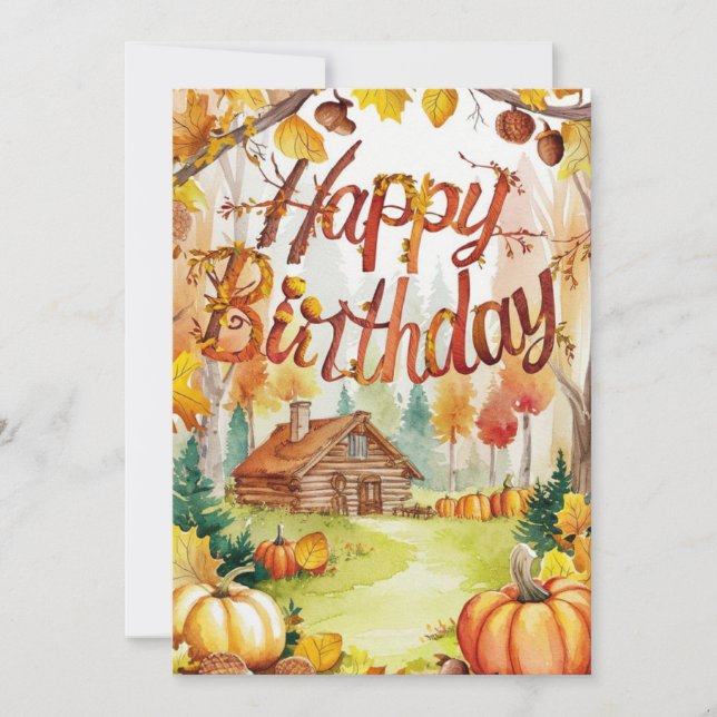 Cute Enchanted Pumpkin Autumn Fall Happy Birthday Card (Front)