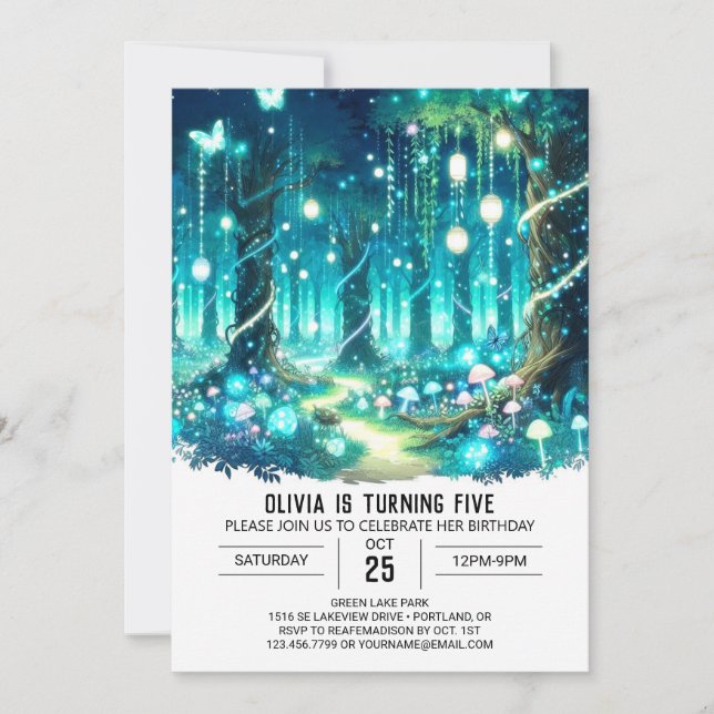 Cute Enchanted Woodland Digital Birthday Invitation (Front)