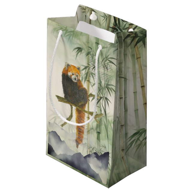 Cute Endangered Hand-Painted Red Panda Small Gift Bag (Front Angled)