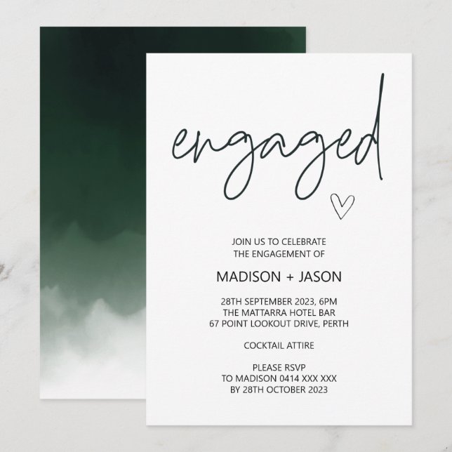Cute Engaged Engagement Party Black White Simple Invitation (Front/Back)