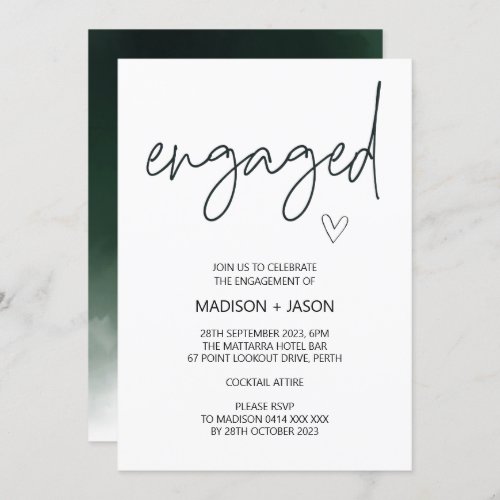 Cute Engaged Engagement Party Black White Simple Invitation