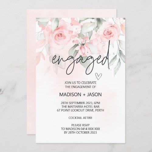 Cute Engaged Engagement Party Blush Pink Floral Invitation